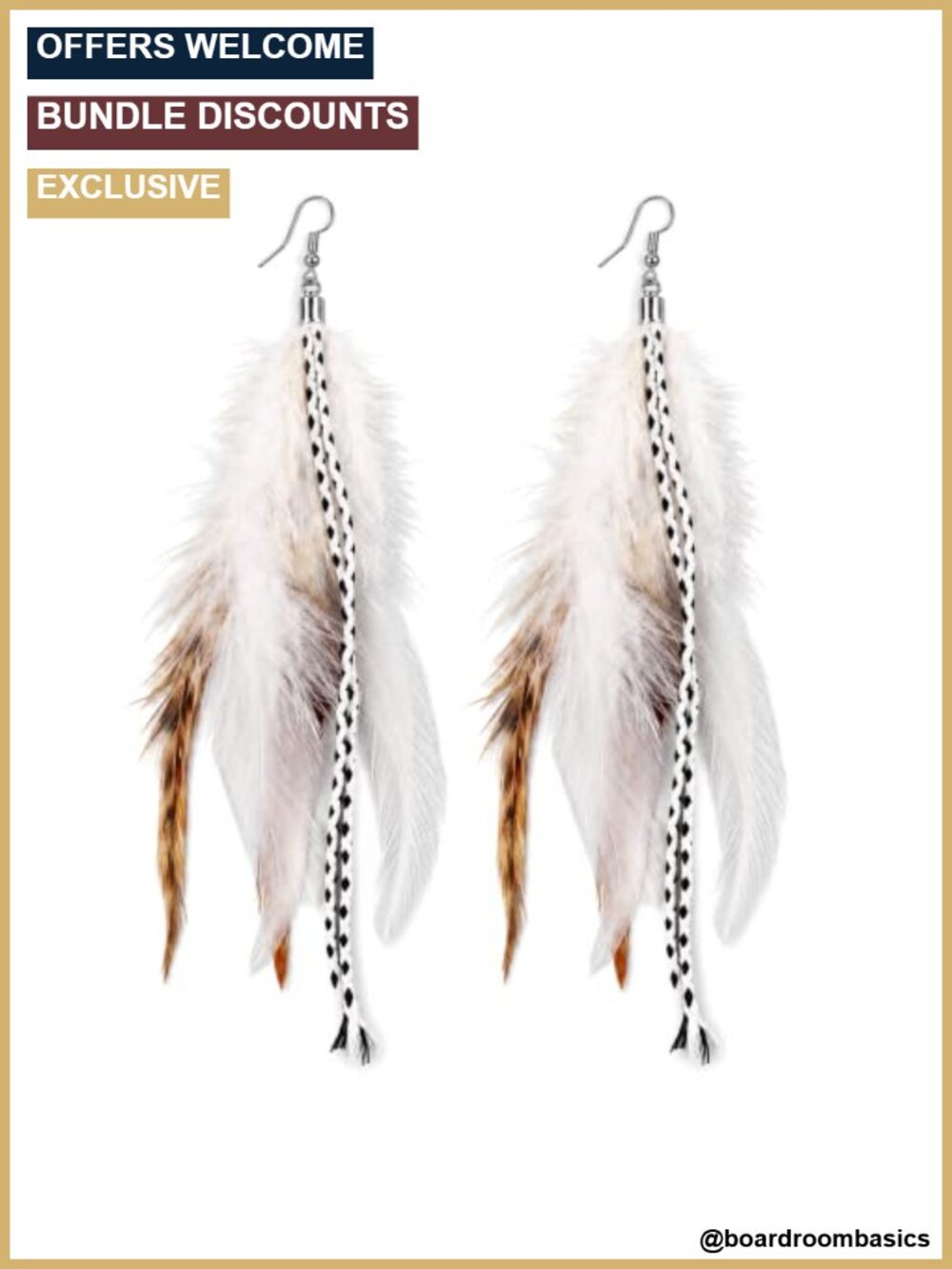 Long Natural Feather Dangle Earrings Women Boho Festival Statement